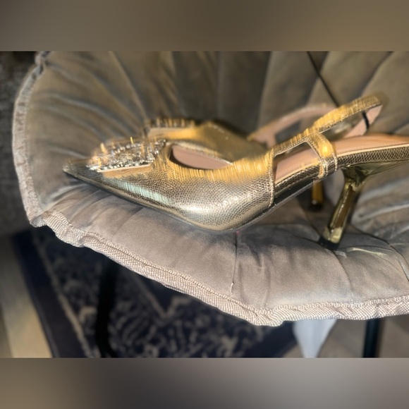 Rhinestone Embellished Gold Evening Heels - Picture 5 of 5